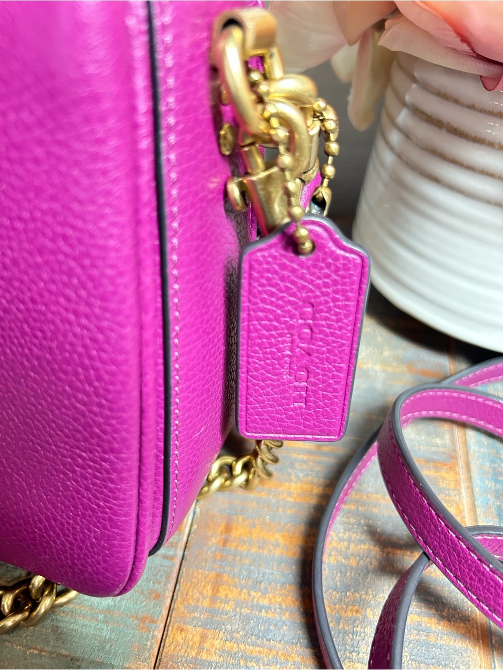 Coach “Cassie” Pebbled Leather Crossbody in Bright Magenta with Gold Hardware - Picture 6 of 15